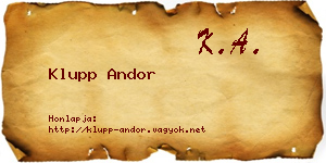 Klupp Andor névjegykártya